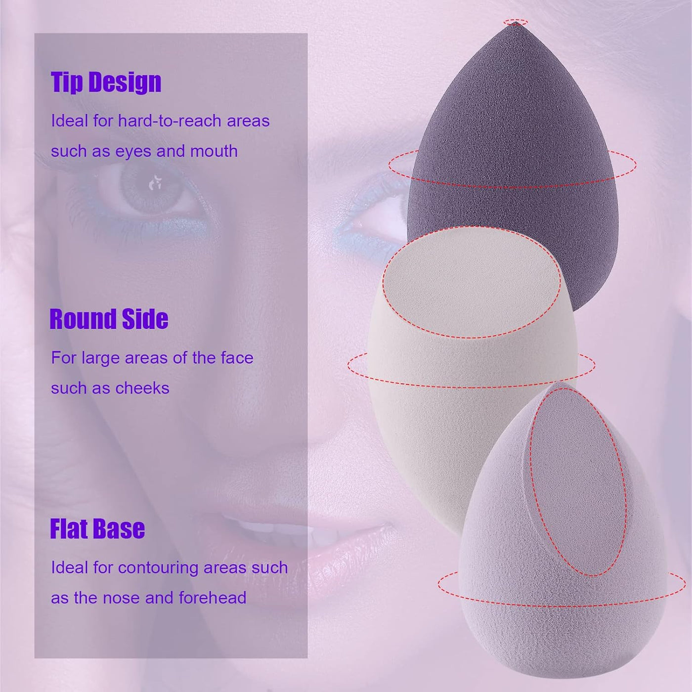 4 Pcs Makeup Sponge Beauty Blender Set - Sponges for Foundation with Egg Case and 1 Holder, Flawless for Cream, Powder Liquid (4Pcs,Purple)