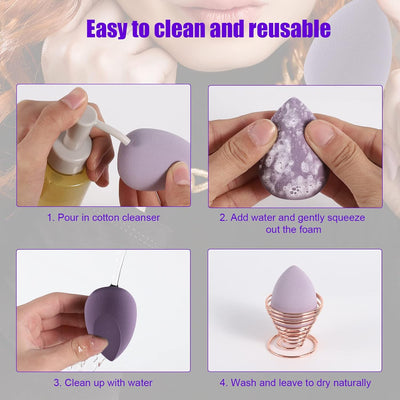 4 Pcs Makeup Sponge Beauty Blender Set - Sponges for Foundation with Egg Case and 1 Holder, Flawless for Cream, Powder Liquid (4Pcs,Purple)