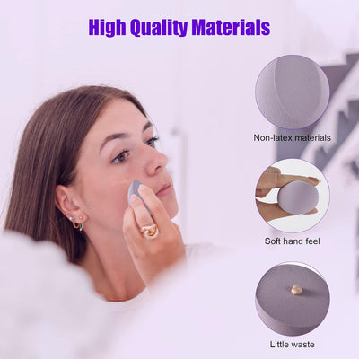 4 Pcs Makeup Sponge Beauty Blender Set - Sponges for Foundation with Egg Case and 1 Holder, Flawless for Cream, Powder Liquid (4Pcs,Purple)