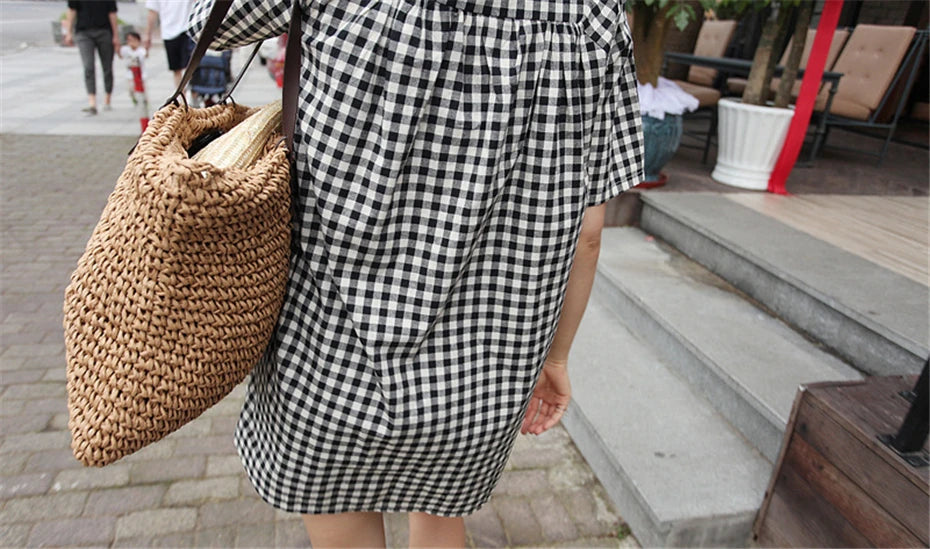 Women Handbag Summer Beach Bag Rattan Woven Handmade Knitted Straw Large Capacity Totes Leather Women Shoulder Bag Bohemia New