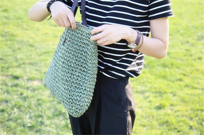 Women Handbag Summer Beach Bag Rattan Woven Handmade Knitted Straw Large Capacity Totes Leather Women Shoulder Bag Bohemia New