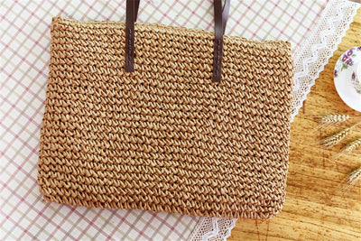 Women Handbag Summer Beach Bag Rattan Woven Handmade Knitted Straw Large Capacity Totes Leather Women Shoulder Bag Bohemia New