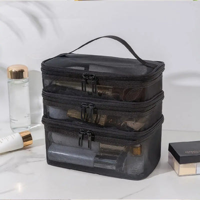 Women's Transparent Mesh Travel Cosmetic Bag Makeup and Toiletries Kit Storage Bag Make Up Organizer Bag