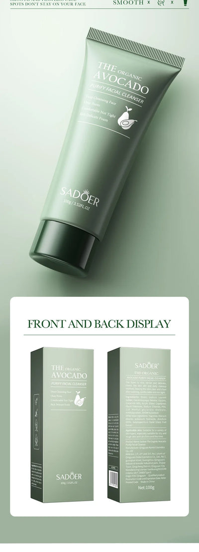 SAODER Avocado Facial Cleanser Face Wash Foam Face Cleanser Moisturizing Exfoliating Facial Cleansing Face Skin Care Products