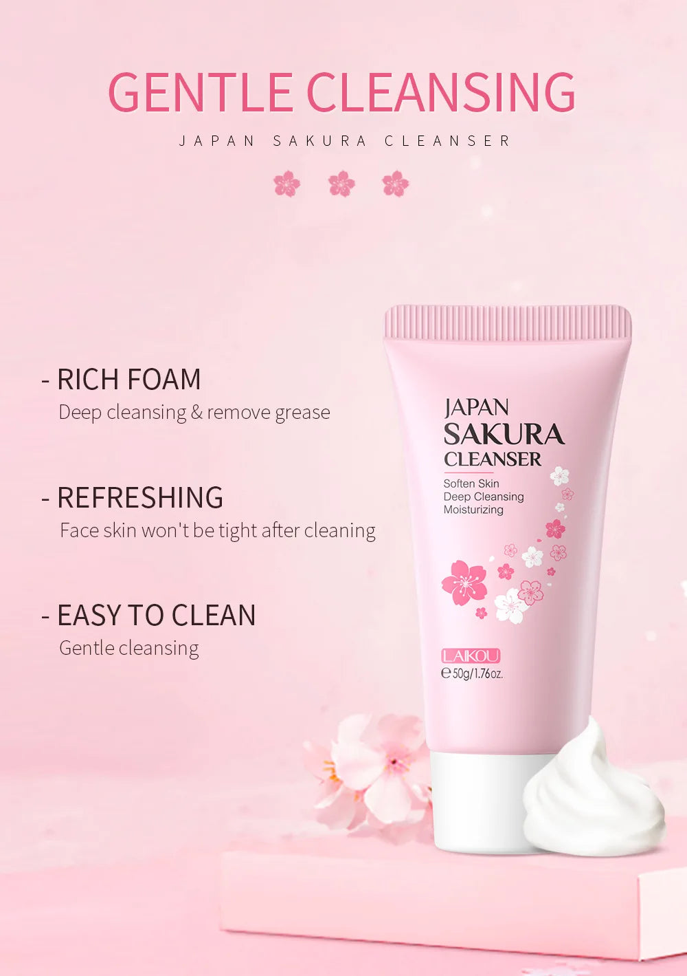 LAIKOU Facial Foaming Cleanser Deeply Cleansing Oil Control Moisturizing Blackhead Removal Skin Care Face Wash Foam Cleanser