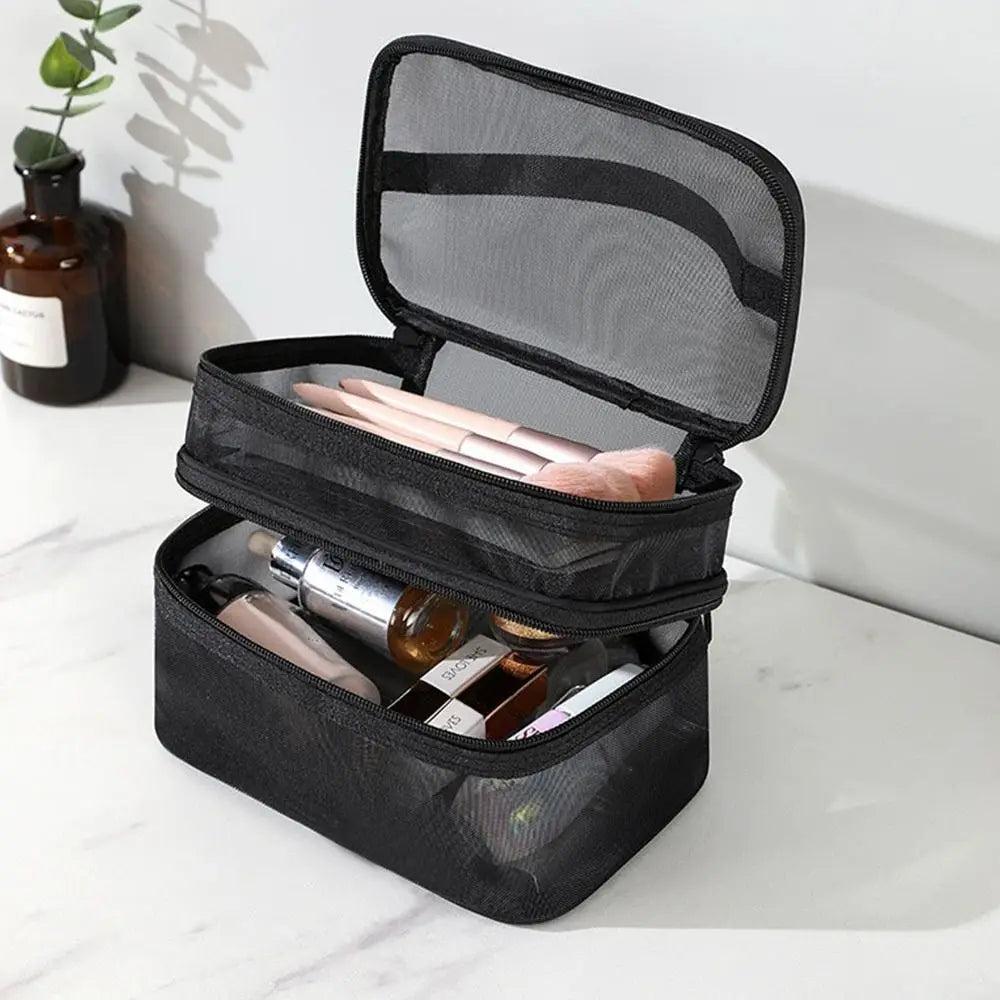 Women's Transparent Mesh Travel Cosmetic Bag Makeup and Toiletries Kit Storage Bag Make Up Organizer Bag