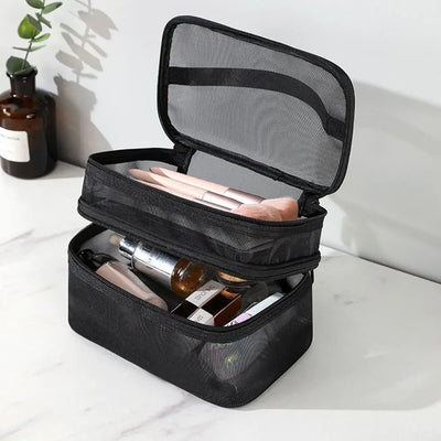 Women's Transparent Mesh Travel Cosmetic Bag Makeup and Toiletries Kit Storage Bag Make Up Organizer Bag