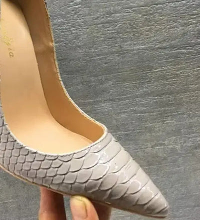 Grey Snakeskin Patent Leather Women's  Shoes Super High Heels Wedding Shoes Big Size 33  43 44 45,Thin Tip High Heel Shoes