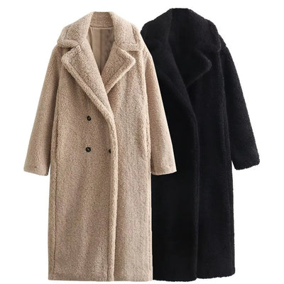 Coats Women Long Coat Turn Down Collar Full Sleeve Thick Warm Y2k Streetwear Elegant Jackets Open Stith Autumn Winter 2025