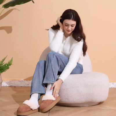 Crestar Women's Platform Fuzzy Slippers New Lady Winter House Slipper Thick Soles Warm Fuzzy Shoes Indoor Outdoor Cotton Shoes