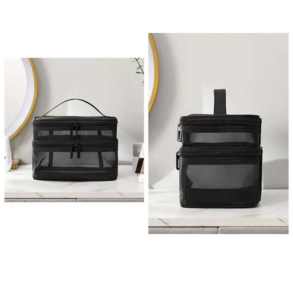 Women's Transparent Mesh Travel Cosmetic Bag Makeup and Toiletries Kit Storage Bag Make Up Organizer Bag