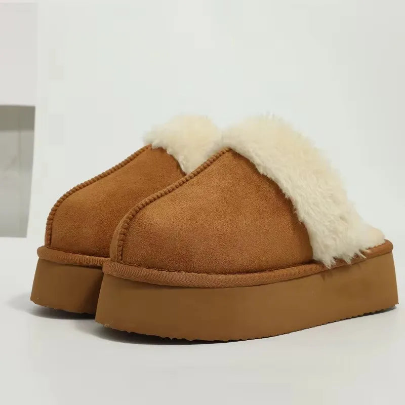 Crestar Women's Platform Fuzzy Slippers New Lady Winter House Slipper Thick Soles Warm Fuzzy Shoes Indoor Outdoor Cotton Shoes