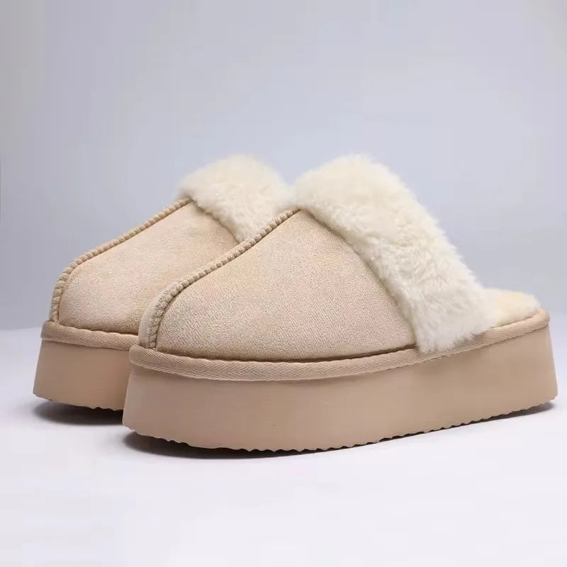 Crestar Women's Platform Fuzzy Slippers New Lady Winter House Slipper Thick Soles Warm Fuzzy Shoes Indoor Outdoor Cotton Shoes