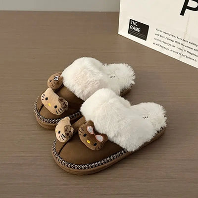 Hello Kitty Plush Slippers Sanrio Anime Y2k Women Cotton Slipper Cute Warm Home Shoes Outdoors Thick Soled Shoes Girls Gift