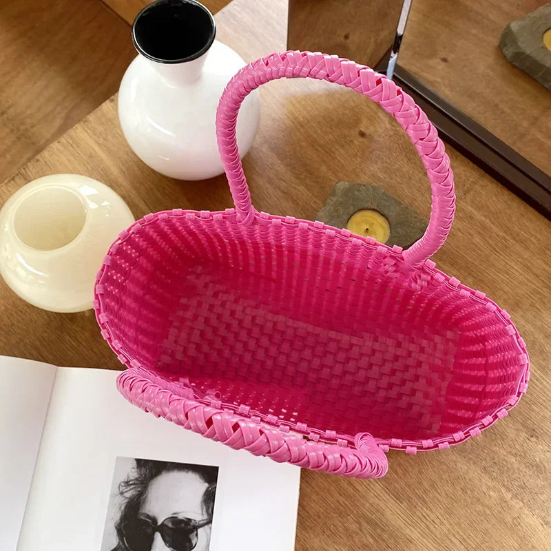 Women's PP Hand Woven Handbag Summer Large Capacity Bali Seaside Travel Beach Tote Bag Daily Reusable Shopping Handbag 2024 Hot