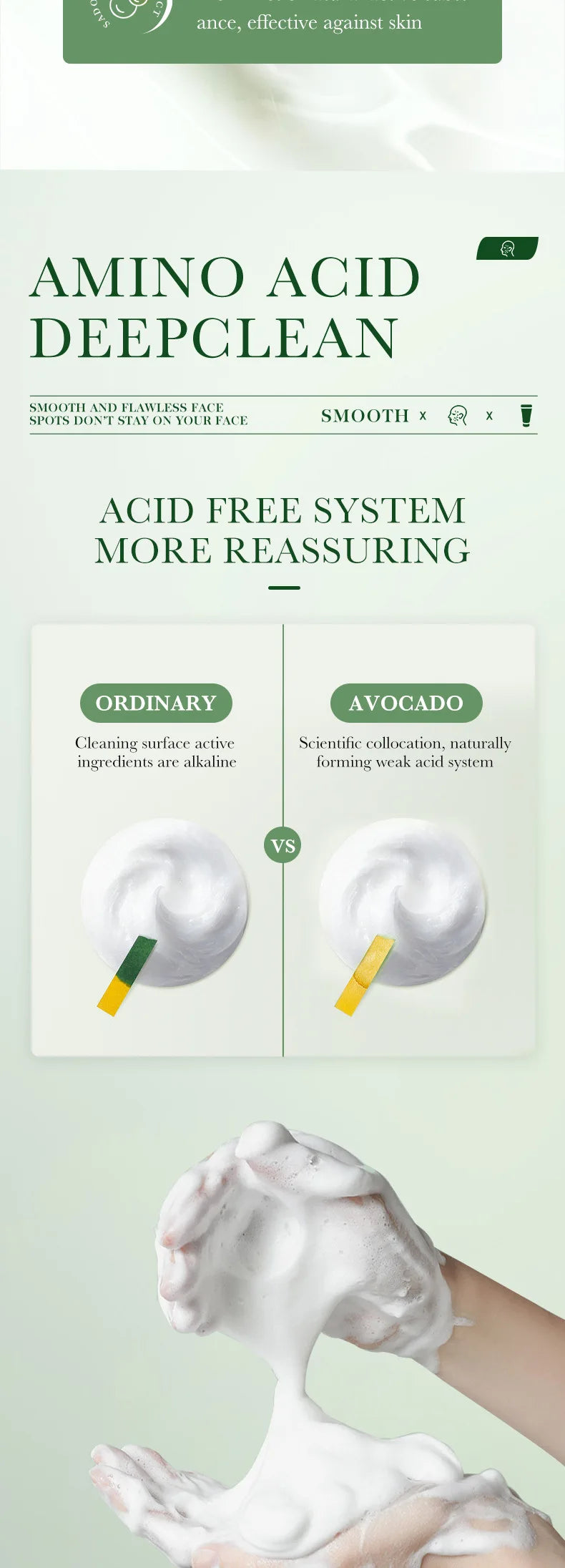 SAODER Avocado Facial Cleanser Face Wash Foam Face Cleanser Moisturizing Exfoliating Facial Cleansing Face Skin Care Products