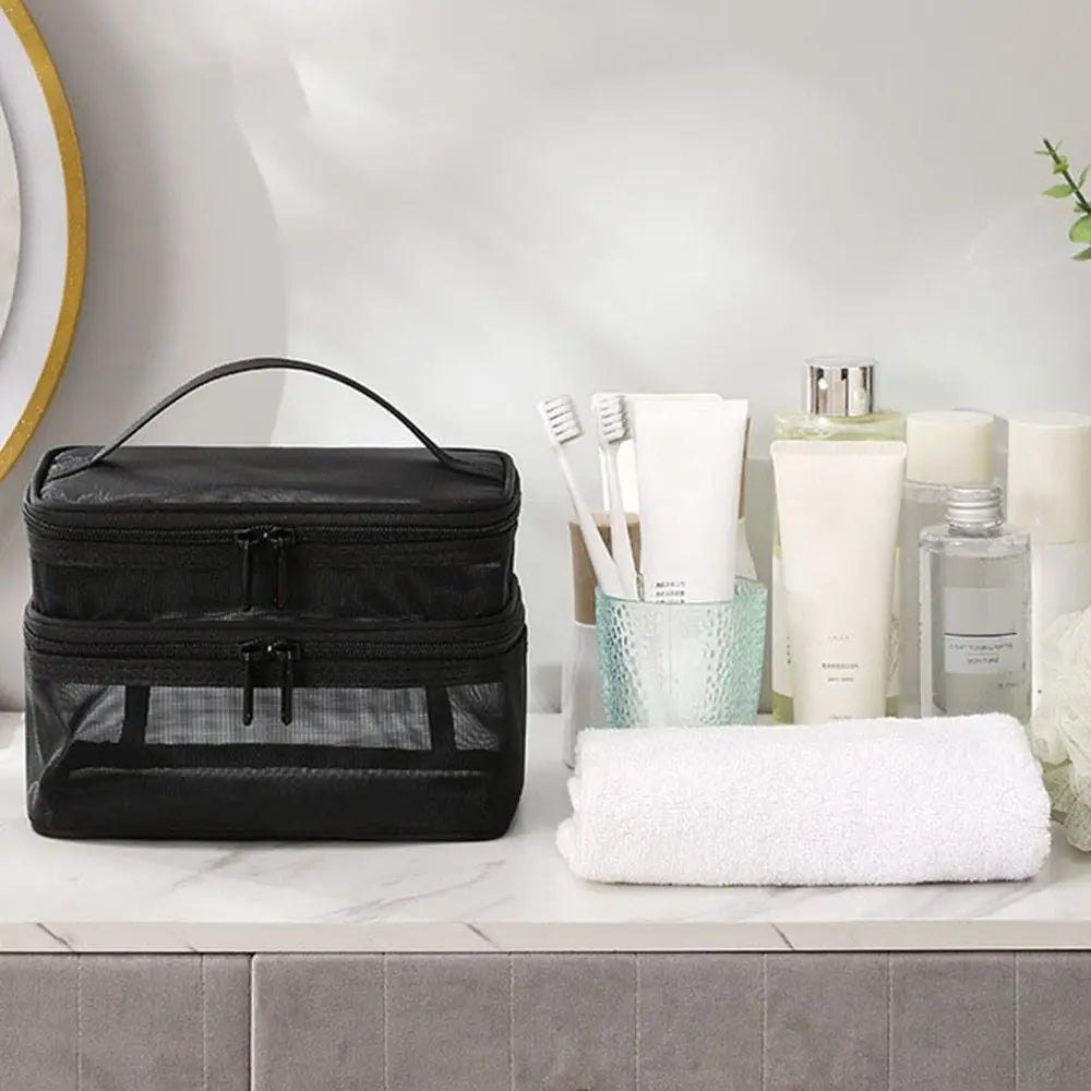 Women's Transparent Mesh Travel Cosmetic Bag Makeup and Toiletries Kit Storage Bag Make Up Organizer Bag