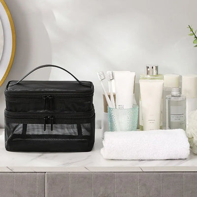 Women's Transparent Mesh Travel Cosmetic Bag Makeup and Toiletries Kit Storage Bag Make Up Organizer Bag
