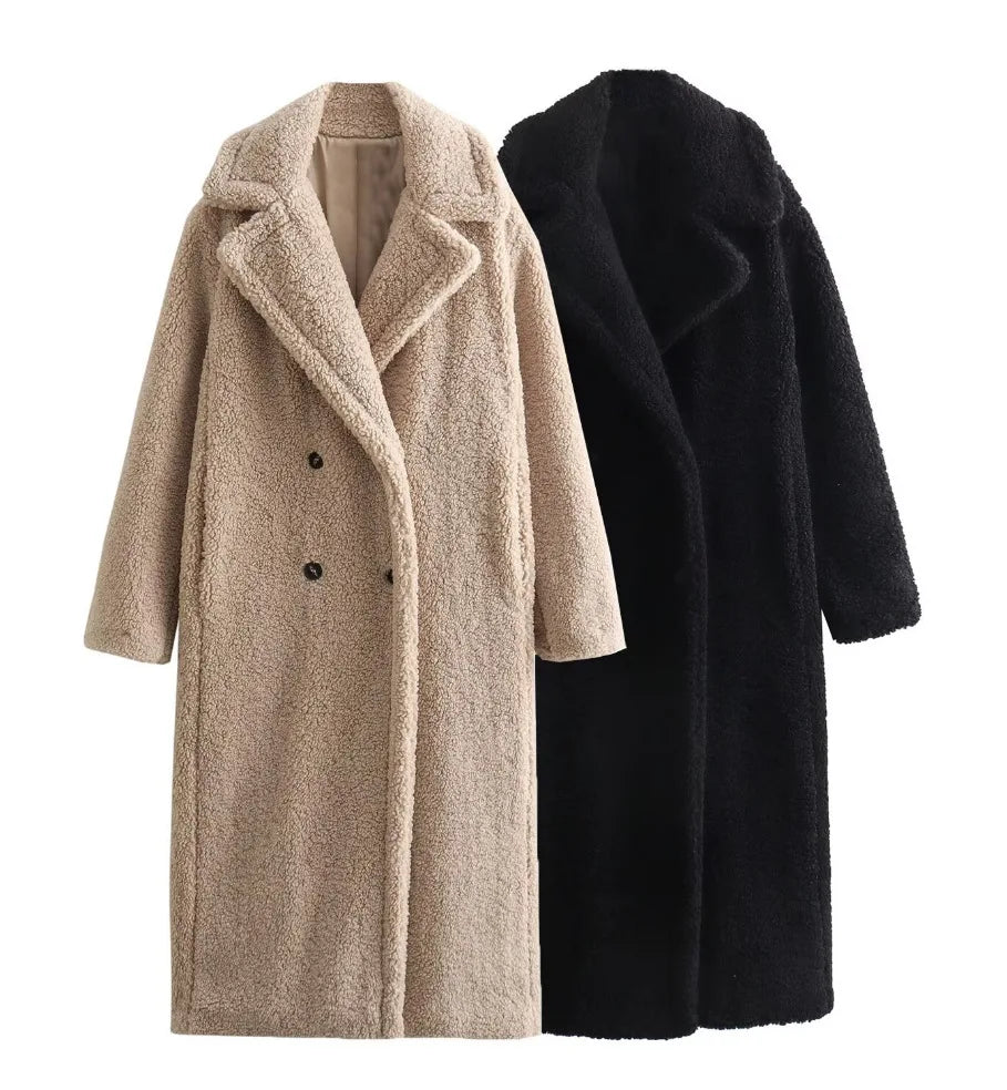 Coats Women Long Coat Turn Down Collar Full Sleeve Thick Warm Y2k Streetwear Elegant Jackets Open Stith Autumn Winter 2025