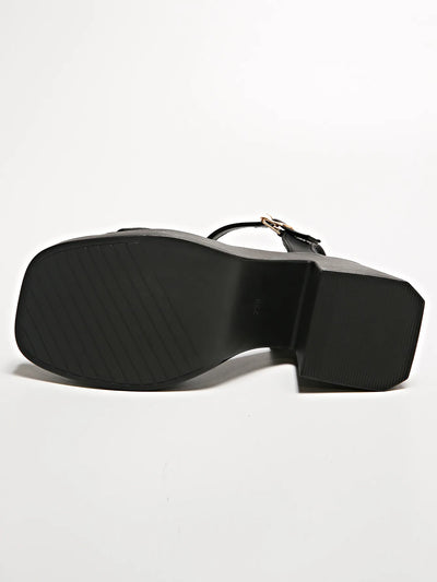 Women's thick sole sandals solid color casual shoes one line buckle high heel sandals women's wedge shaped fish mouth shoes