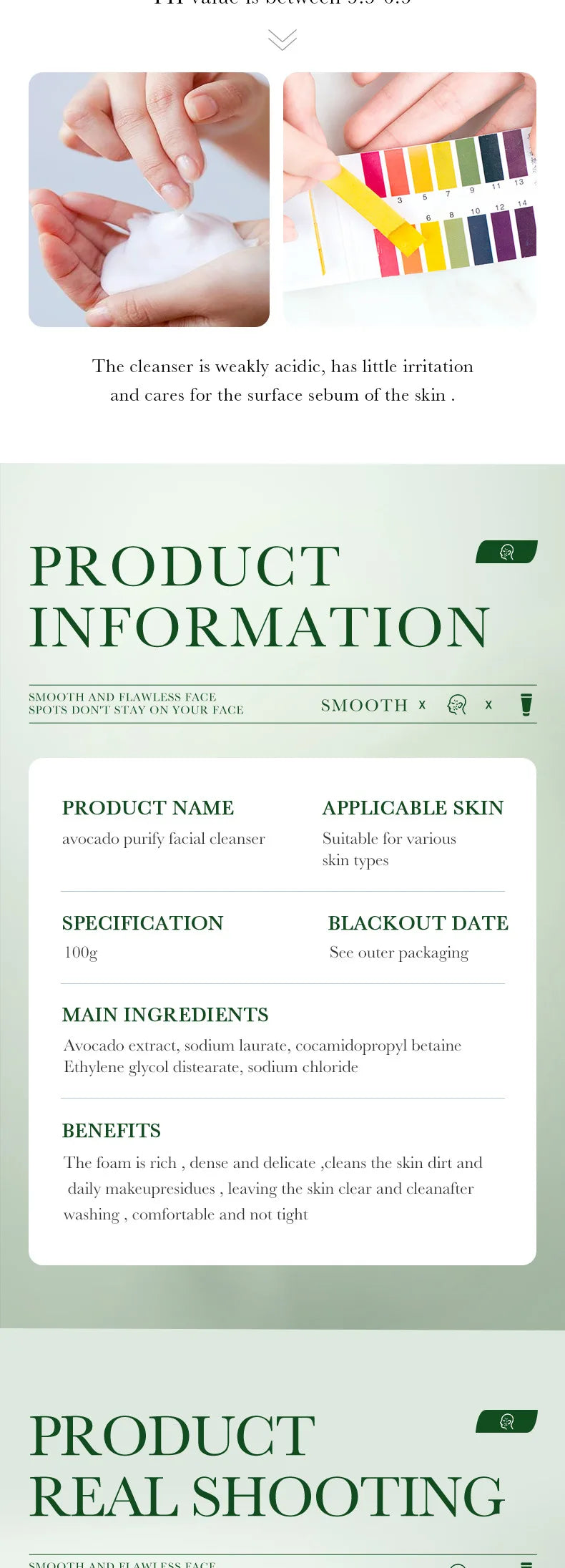 SAODER Avocado Facial Cleanser Face Wash Foam Face Cleanser Moisturizing Exfoliating Facial Cleansing Face Skin Care Products