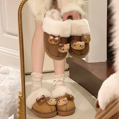 Hello Kitty Plush Slippers Sanrio Anime Y2k Women Cotton Slipper Cute Warm Home Shoes Outdoors Thick Soled Shoes Girls Gift