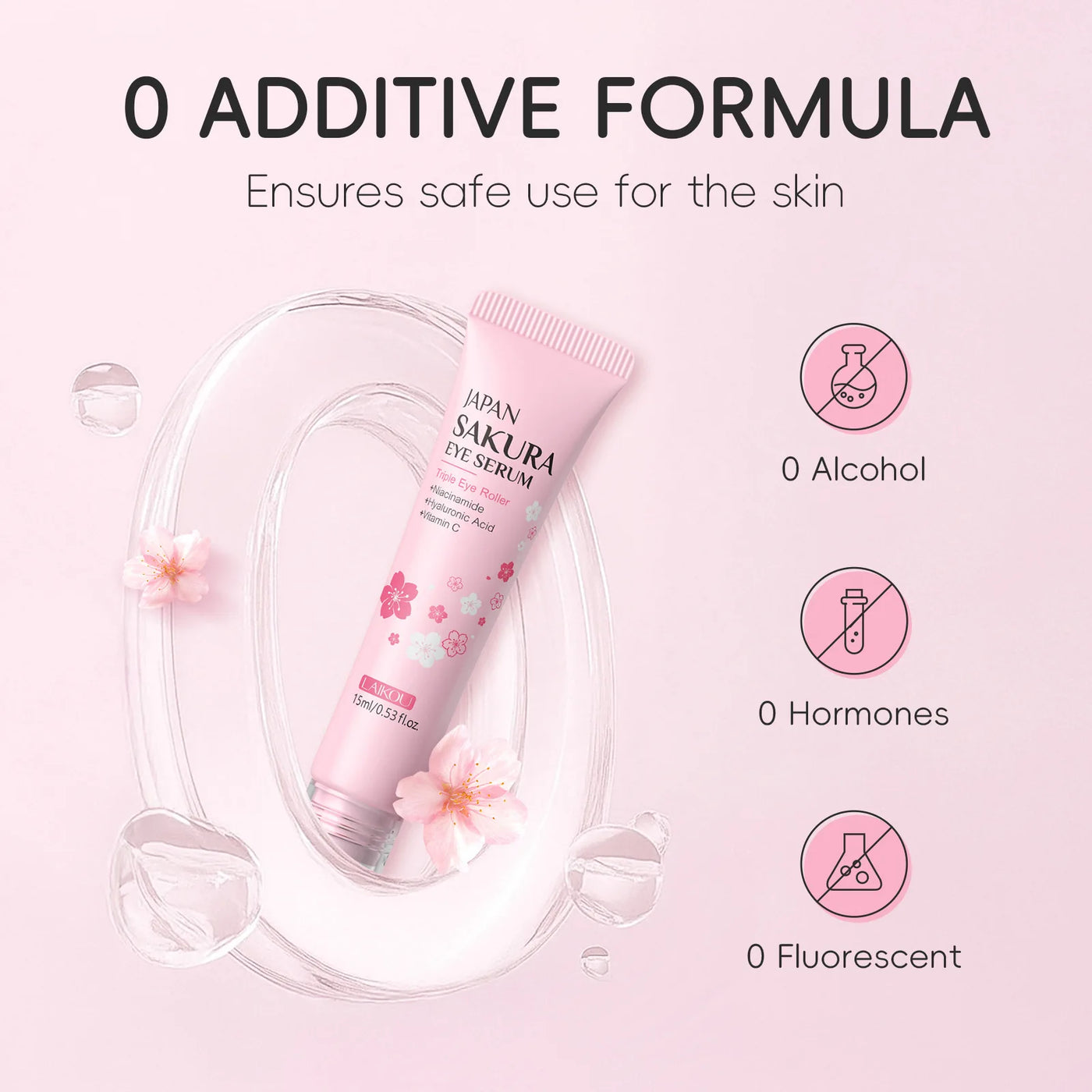 LAIKOU Sakura Eye Serum Roller Massage Hyaluronic Acid Skin Care Eye Bags Cream Moisturizing Dark Circles 15ml