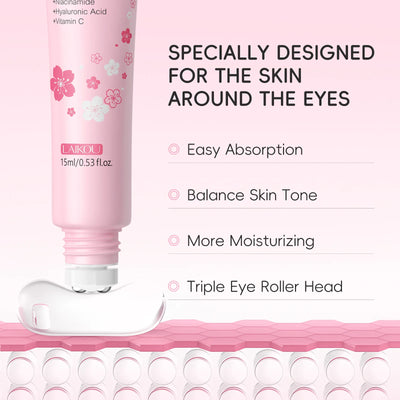 LAIKOU Sakura Eye Serum Roller Massage Hyaluronic Acid Skin Care Eye Bags Cream Moisturizing Dark Circles 15ml