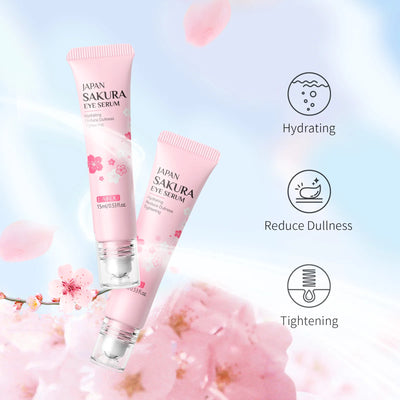 LAIKOU Sakura Eye Serum Roller Massage Hyaluronic Acid Skin Care Eye Bags Cream Moisturizing Dark Circles 15ml
