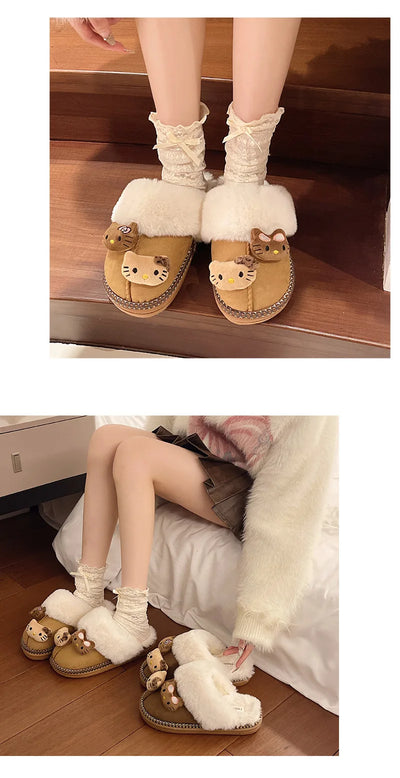Hello Kitty Plush Slippers Sanrio Anime Y2k Women Cotton Slipper Cute Warm Home Shoes Outdoors Thick Soled Shoes Girls Gift
