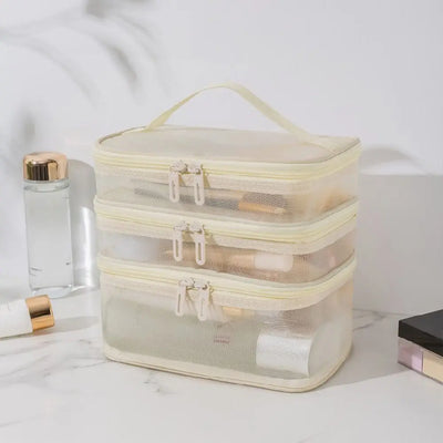 Women's Transparent Mesh Travel Cosmetic Bag Makeup and Toiletries Kit Storage Bag Make Up Organizer Bag