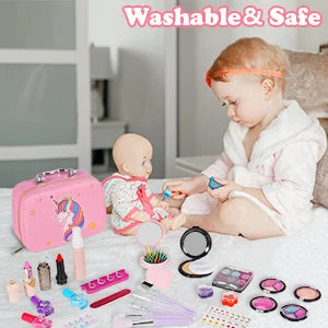 Children's make-up set for girls, 27 pieces washable cosmetic set with make-up case for children, role play toy and present