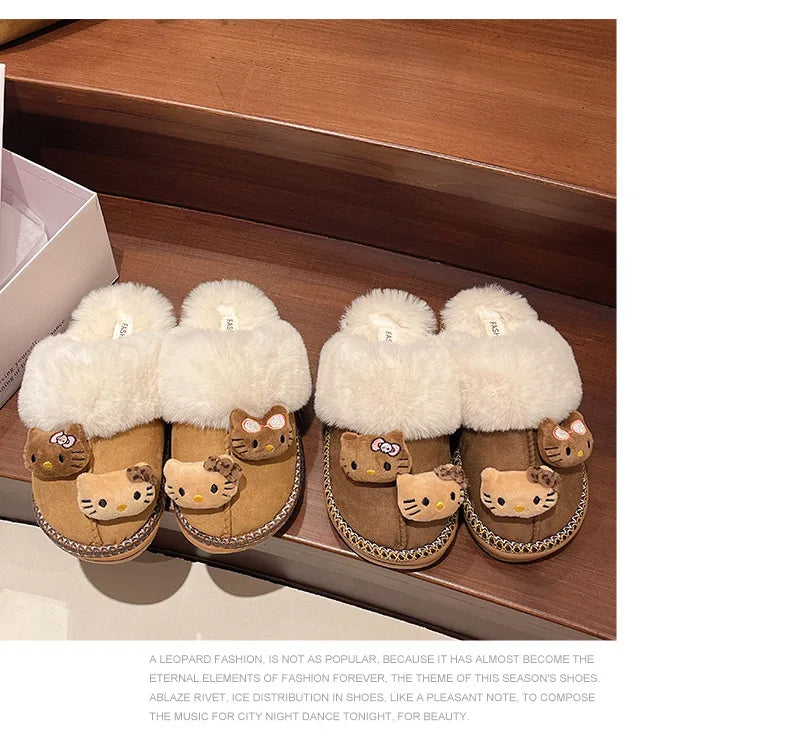 Hello Kitty Plush Slippers Sanrio Anime Y2k Women Cotton Slipper Cute Warm Home Shoes Outdoors Thick Soled Shoes Girls Gift