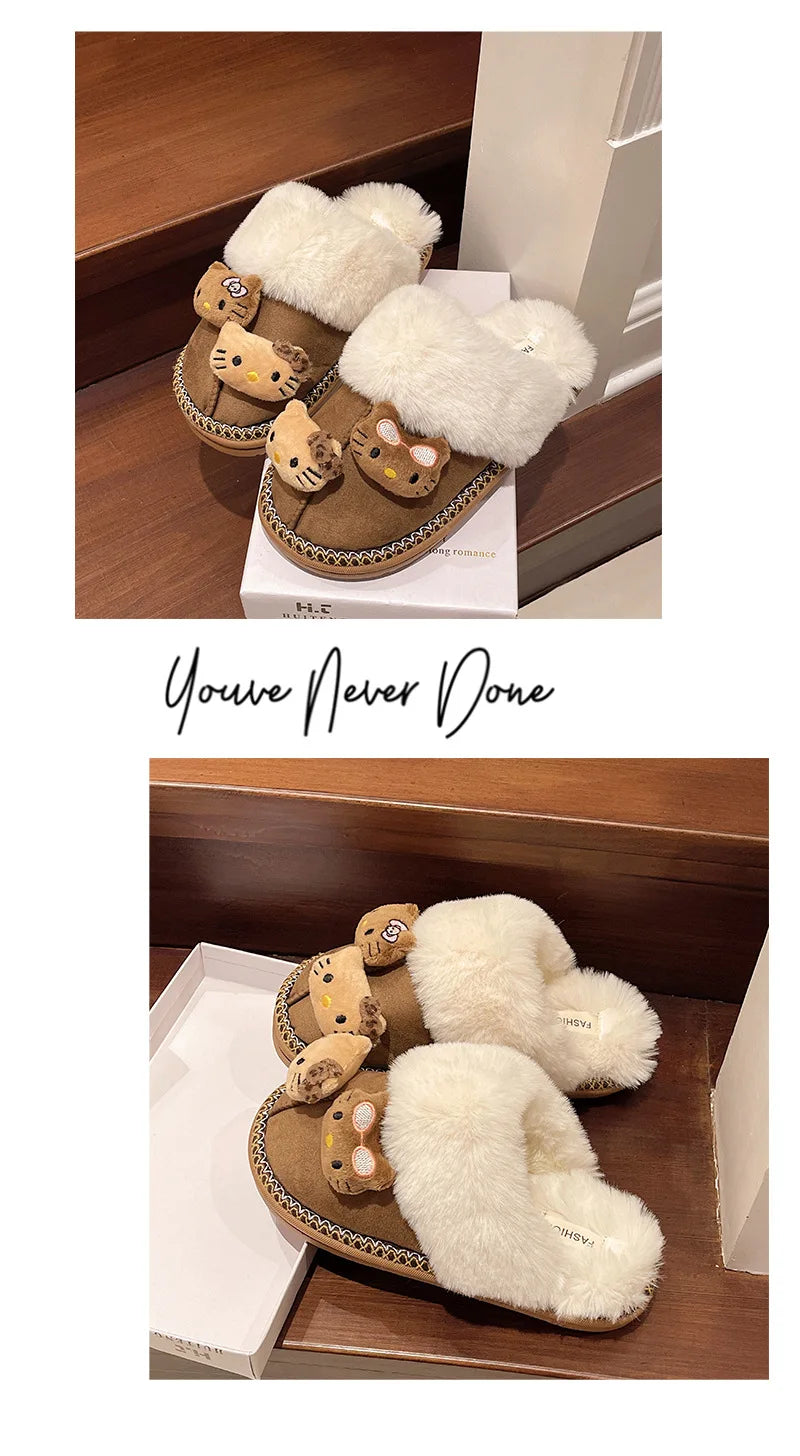 Hello Kitty Plush Slippers Sanrio Anime Y2k Women Cotton Slipper Cute Warm Home Shoes Outdoors Thick Soled Shoes Girls Gift