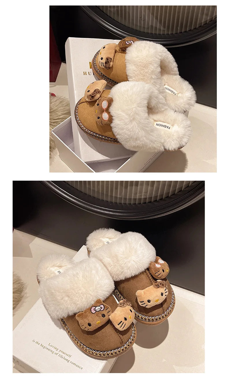 Hello Kitty Plush Slippers Sanrio Anime Y2k Women Cotton Slipper Cute Warm Home Shoes Outdoors Thick Soled Shoes Girls Gift
