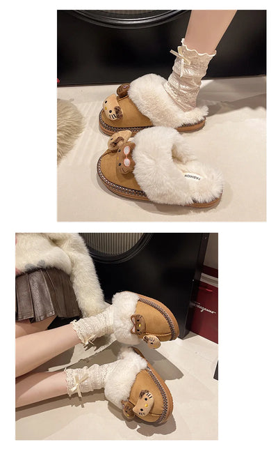 Hello Kitty Plush Slippers Sanrio Anime Y2k Women Cotton Slipper Cute Warm Home Shoes Outdoors Thick Soled Shoes Girls Gift