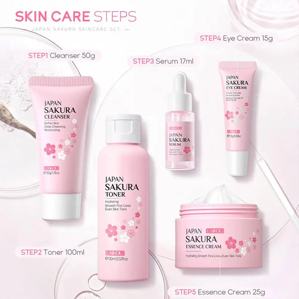 5/3pcs/Set Sakura Skin Care Sets Face Cream Serum Toner Facial Cleanser Sunscreen Eye Cream Gift Box Face Skin Care Set Product