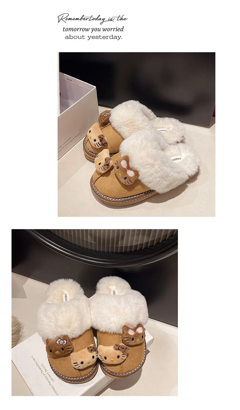 Hello Kitty Plush Slippers Sanrio Anime Y2k Women Cotton Slipper Cute Warm Home Shoes Outdoors Thick Soled Shoes Girls Gift