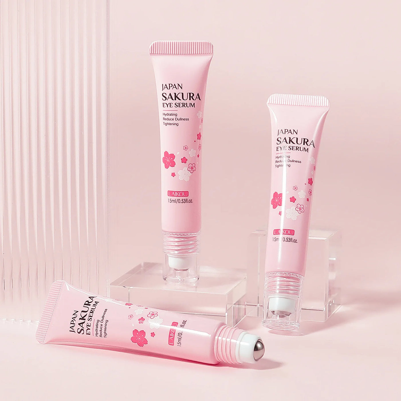 LAIKOU Sakura Eye Serum Roller Massage Hyaluronic Acid Skin Care Eye Bags Cream Moisturizing Dark Circles 15ml