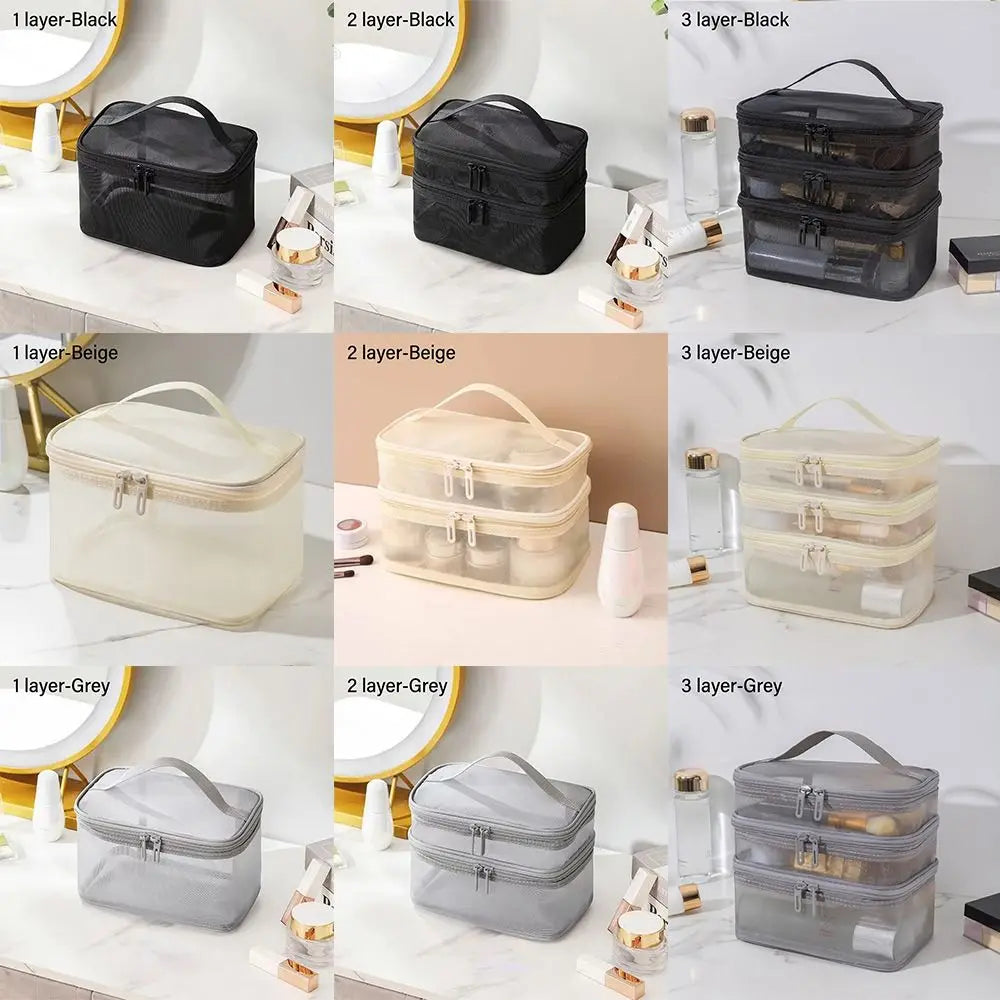 Women's Transparent Mesh Travel Cosmetic Bag Makeup and Toiletries Kit Storage Bag Make Up Organizer Bag