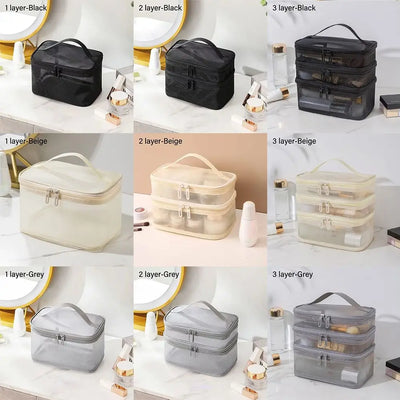 Women's Transparent Mesh Travel Cosmetic Bag Makeup and Toiletries Kit Storage Bag Make Up Organizer Bag
