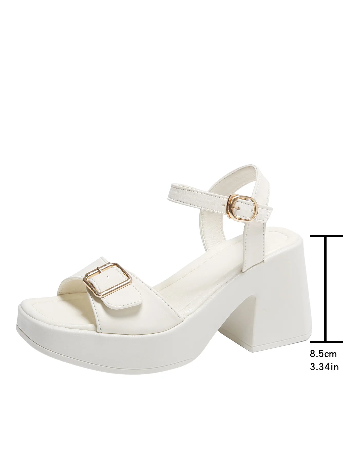 Women's thick sole sandals solid color casual shoes one line buckle high heel sandals women's wedge shaped fish mouth shoes