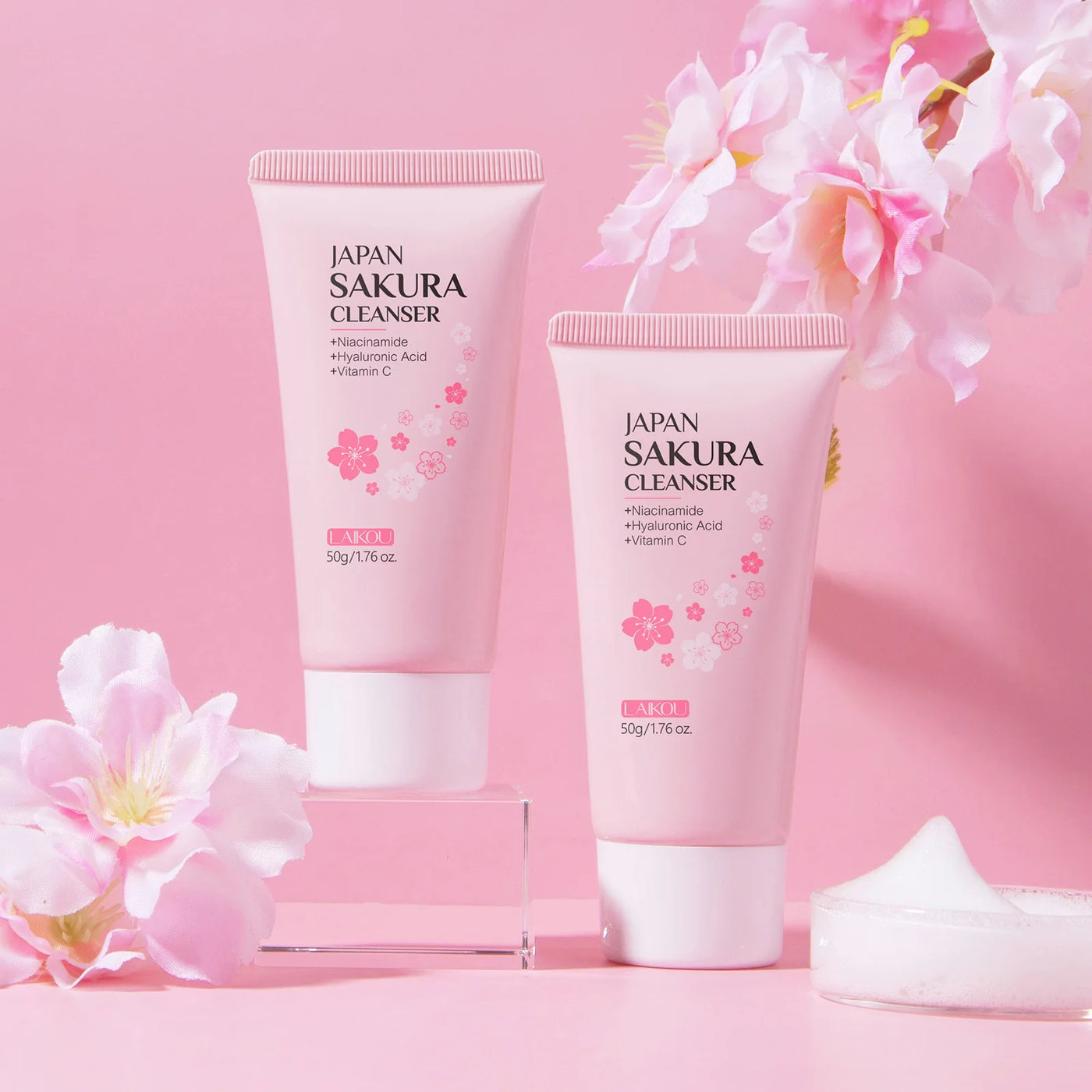 Sakura Cleanser Rich Foam Deep Clean Remove Grease Improve Oily Face Wash Cream Gentle Moisturizing Remove Blackhead CleanserSak