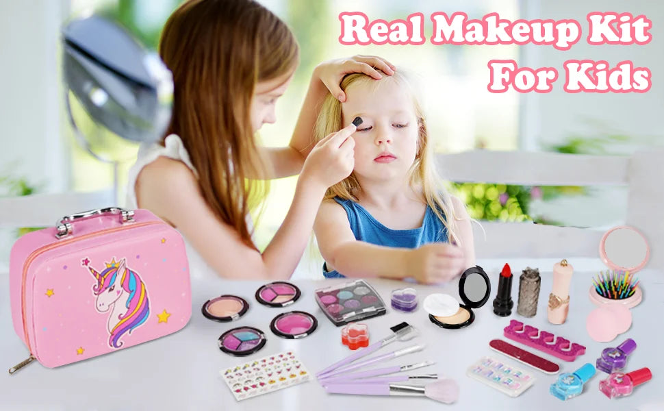 Children's make-up set for girls, 27 pieces washable cosmetic set with make-up case for children, role play toy and present