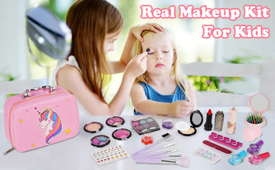 Children's make-up set for girls, 27 pieces washable cosmetic set with make-up case for children, role play toy and present