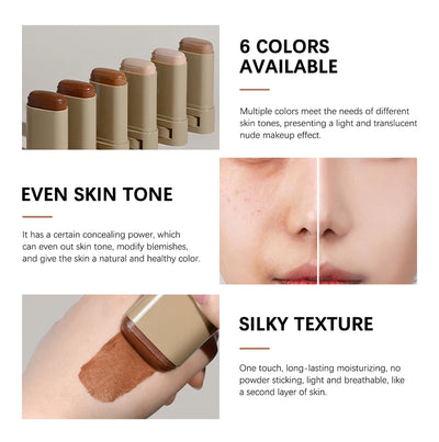 Foundation Stick  Serum Boosted Skin Tint Balm Silky Texture Moisturizing Coverage Plumper Natural Even Skin Tone Travel Makeup