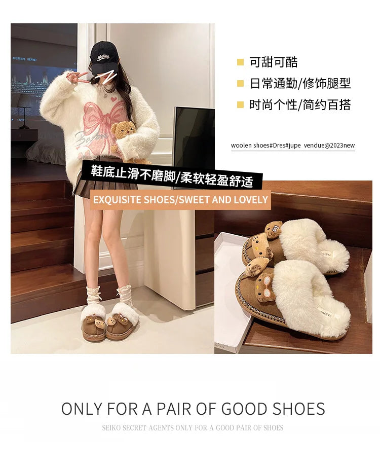 Hello Kitty Plush Slippers Sanrio Anime Y2k Women Cotton Slipper Cute Warm Home Shoes Outdoors Thick Soled Shoes Girls Gift