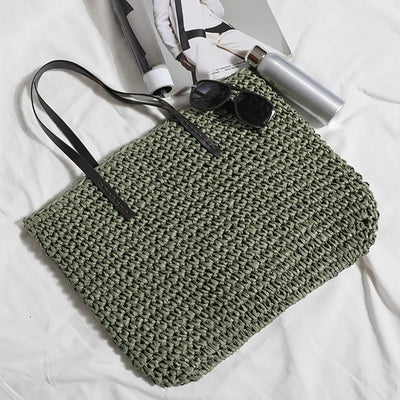 Women Handbag Summer Beach Bag Rattan Woven Handmade Knitted Straw Large Capacity Totes Leather Women Shoulder Bag Bohemia New