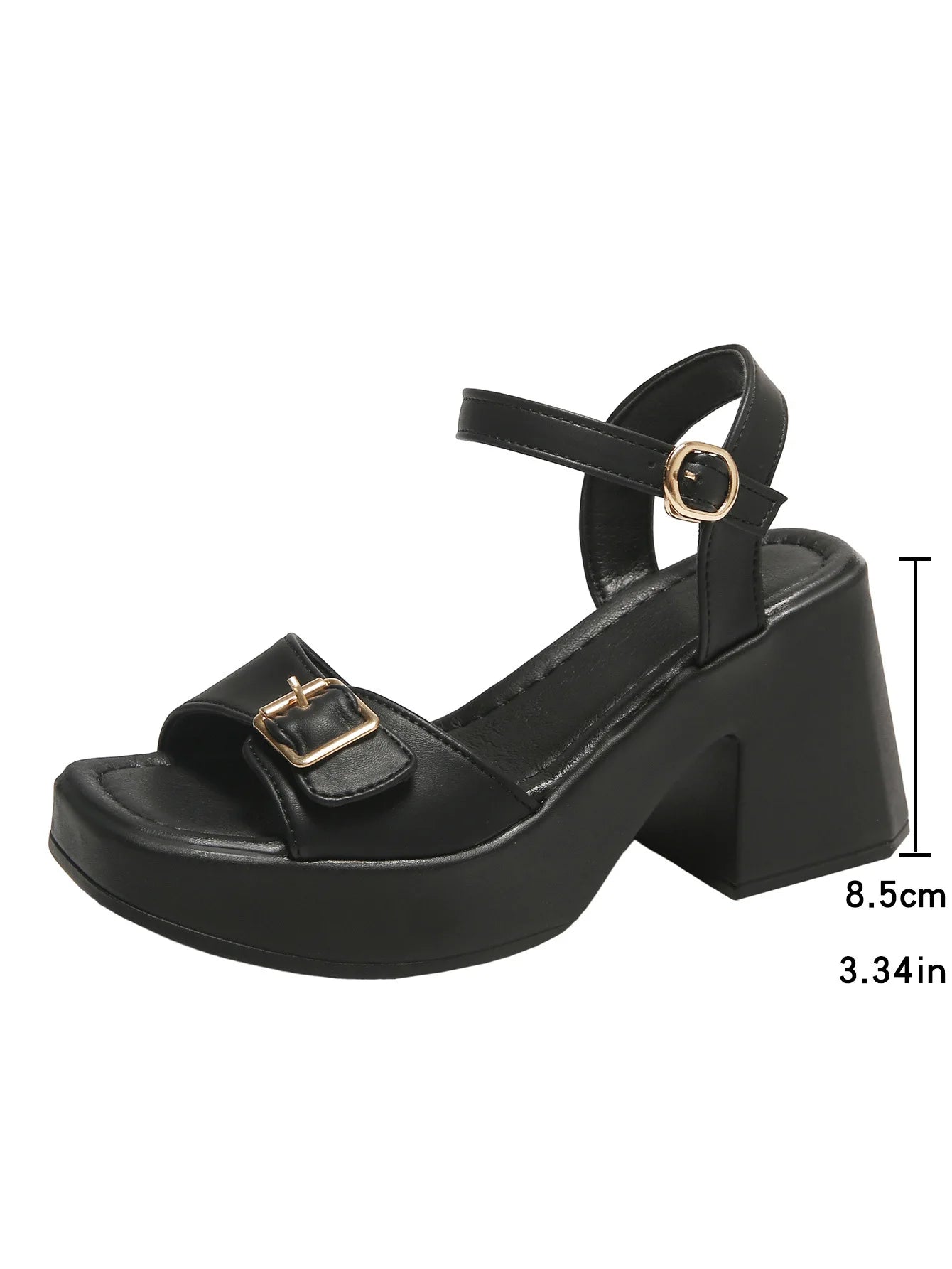 Women's thick sole sandals solid color casual shoes one line buckle high heel sandals women's wedge shaped fish mouth shoes