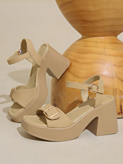 Women's thick sole sandals solid color casual shoes one line buckle high heel sandals women's wedge shaped fish mouth shoes